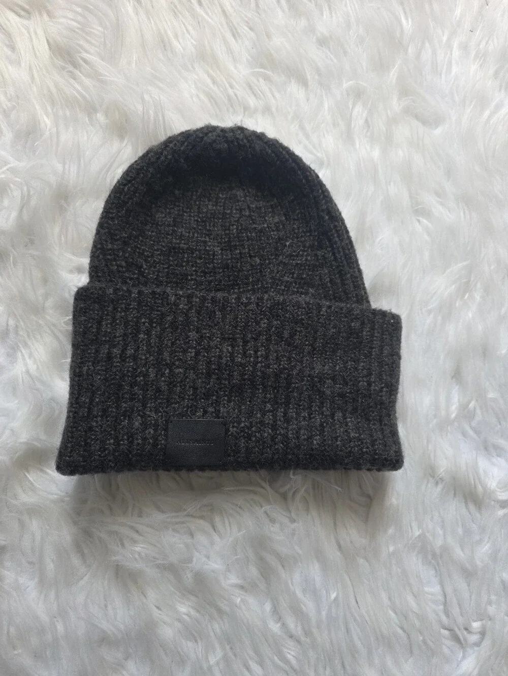 All Saints Charcoal Ribbed Cuffed Beanie